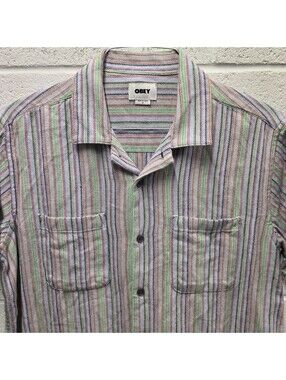 Obey S Small Talby Mens Button Up Shirt 100 Cotton 22x28 Oversized camp collar